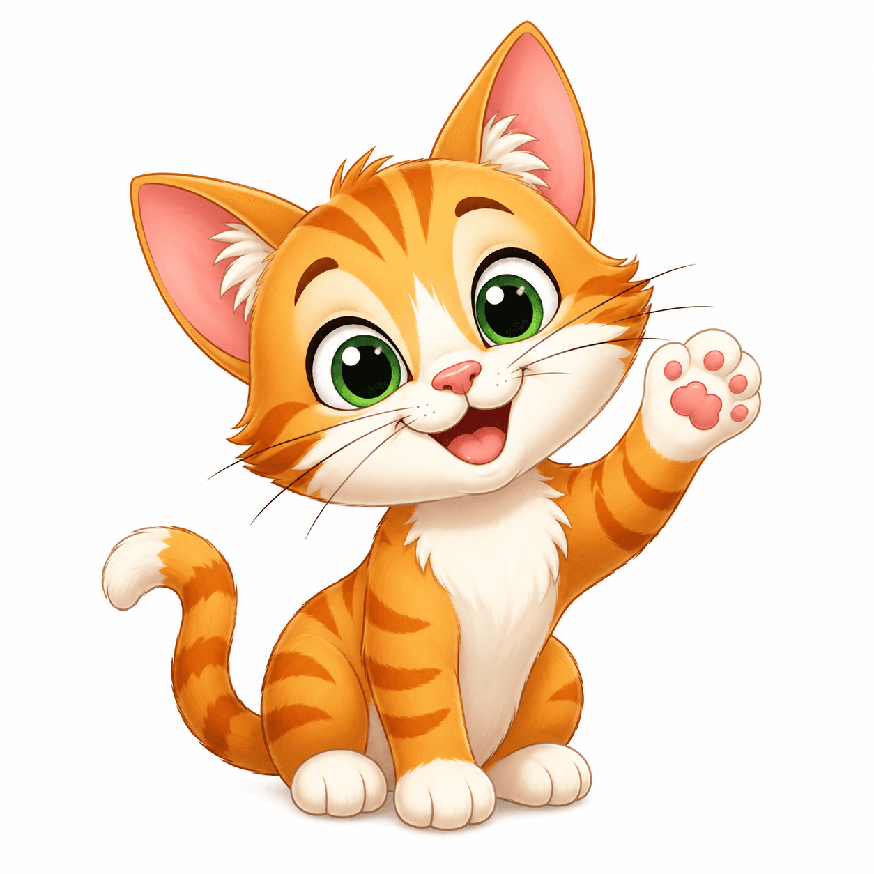 First try: a cartoon cat playing with a ball of yarn under a smiling sun